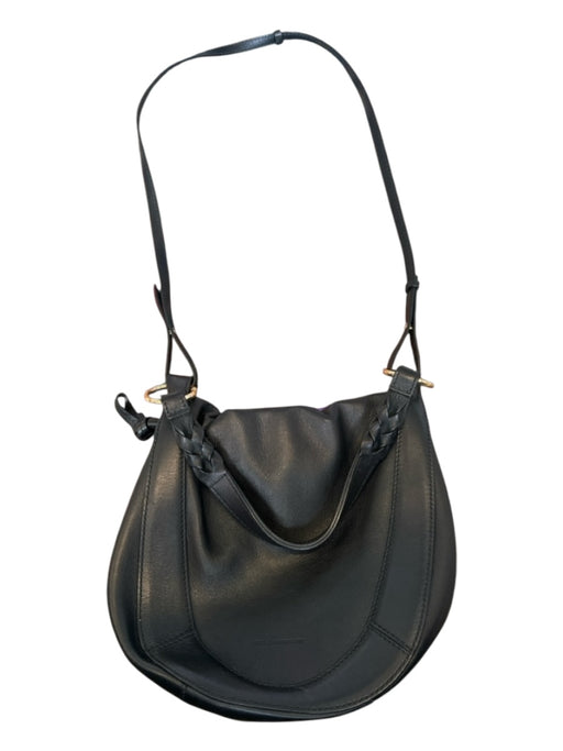 Ulla Johnson Black Leather Top Handle Braided detail Crossbody Bucket Bag Black / M