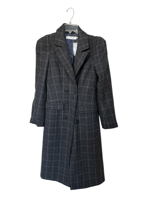 ASTR Size XS Gray & Navy Wool Blend Plaid Buttons Full length Coat Gray & Navy / XS