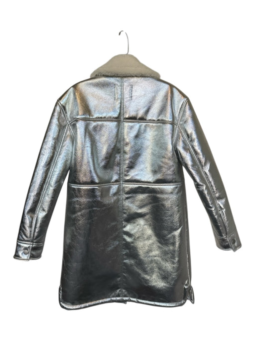 7 For All Mankind Size S Silver & Cream Vegan Leather Faux Shearling Coat Silver & Cream / S