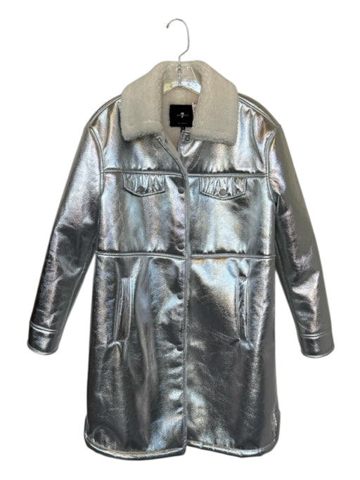 7 For All Mankind Size S Silver & Cream Vegan Leather Faux Shearling Coat Silver & Cream / S
