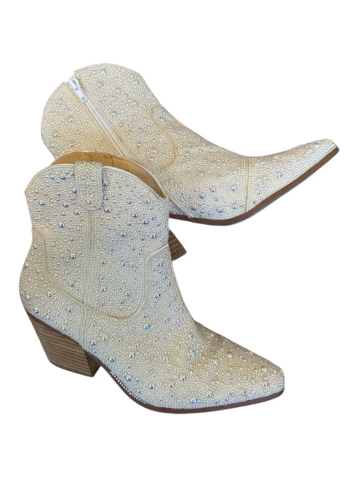 Betsy Johnson Shoe Size 7 Pearl Faux Pearl Side Zip Block Heel Cowboy Booties Pearl / 7