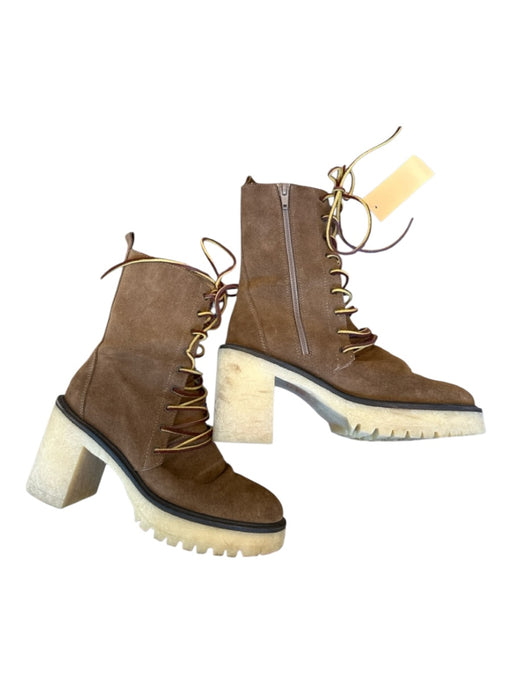 Free People Shoe Size 7 Brown Suede Block Heel lace up Side Zip Booties Brown / 7