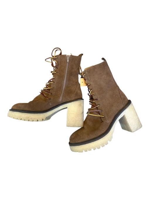 Free People Shoe Size 7 Brown Suede Block Heel lace up Side Zip Booties Brown / 7