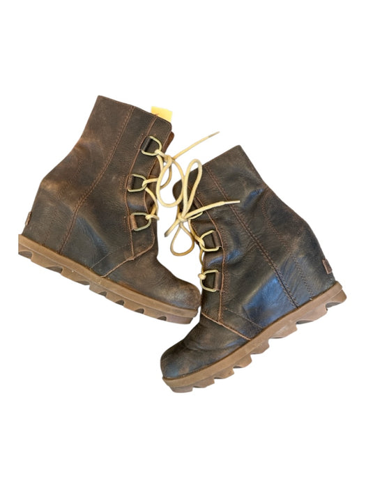 Sorel Shoe Size 7 Dark Brown Leather Wedge lace up Booties Dark Brown / 7