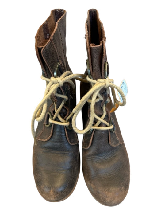 Sorel Shoe Size 7 Dark Brown Leather Wedge lace up Booties Dark Brown / 7