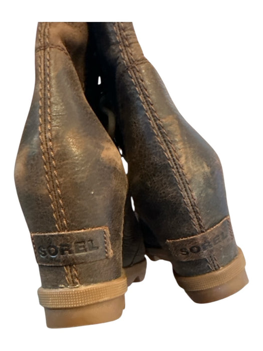 Sorel Shoe Size 7 Dark Brown Leather Wedge lace up Booties Dark Brown / 7