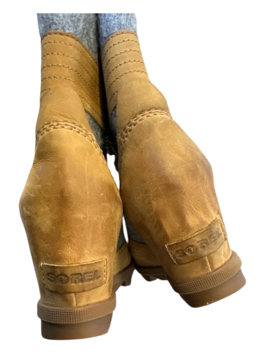 Sorel Shoe Size 7.5 Tan & Gray Leather & Wool Wedge lace up Booties Tan & Gray / 7.5