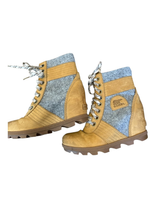 Sorel Shoe Size 7.5 Tan & Gray Leather & Wool Wedge lace up Booties Tan & Gray / 7.5