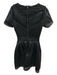 Maje Size 1/S Black Polyester Short Sleeve Perforated Back Zip Full SKirt Dress Black / 1/S