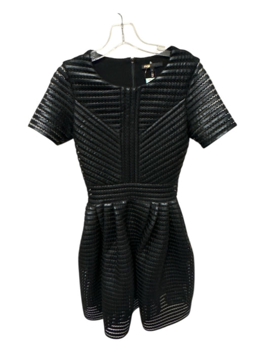 Maje Size 1/S Black Polyester Short Sleeve Perforated Back Zip Full SKirt Dress Black / 1/S