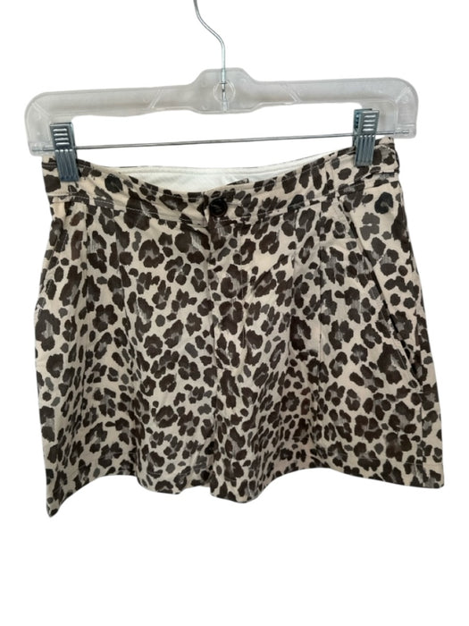 Soeur Size 36 Tan & Taupe Cotton High Waist Animal Print Pleated Shorts Tan & Taupe / 36