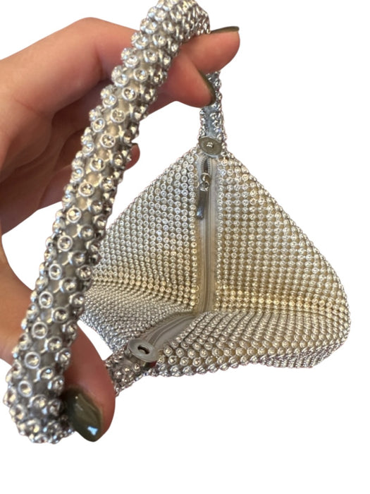 Silver Rhinestone Top Handle Snap Closure Clutch Bag Silver / XS