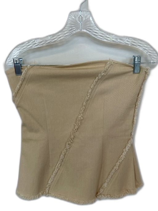 SABO Size 4 Tan Cotton Blend Strapless Fringe Side Zip Top Tan / 4