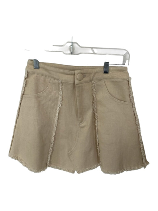 SABO Size 4 Tan Cotton Blend High Waist Fringe Mini Skirt Tan / 4