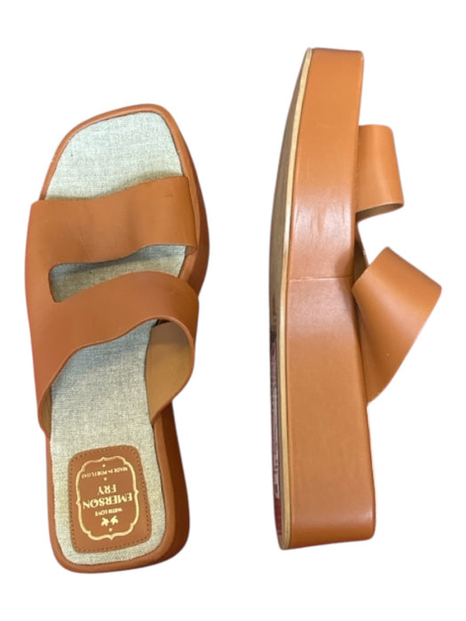 Emerson Fry Shoe Size 38 Brown Leather Platform Square Toe Sandals Brown / 38