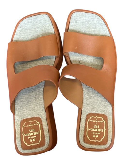 Emerson Fry Shoe Size 38 Brown Leather Platform Square Toe Sandals Brown / 38