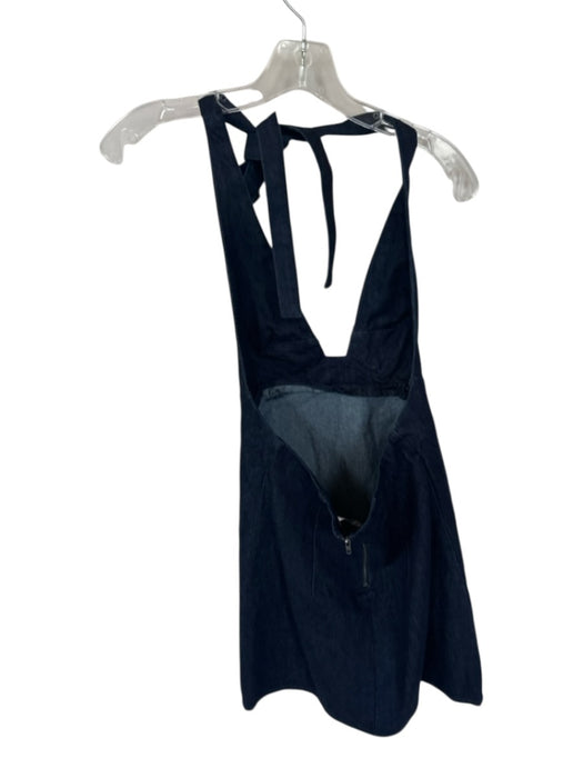 Free People Size S Dark Wash Cotton Blend Halter Neck Open Back Denim Dress Dark Wash / S