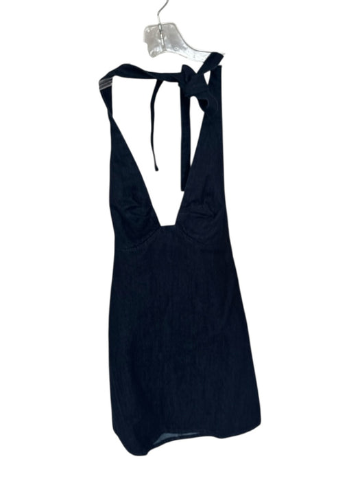 Free People Size S Dark Wash Cotton Blend Halter Neck Open Back Denim Dress Dark Wash / S
