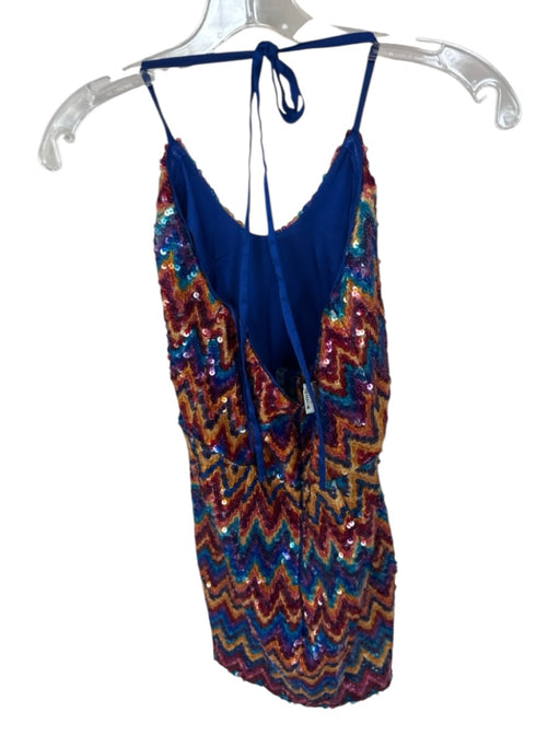 Ramy Brook Size 2 Blue & Orange Sequin Halter Neck Chevron Mini Dress Blue & Orange / 2