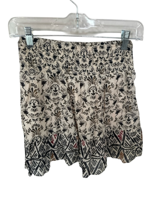 Free People Size XS Cream & Black Cotton Smocked Lines Mini Skirt Cream & Black / XS