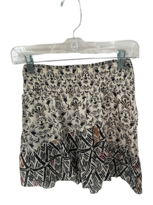 Free People Size XS Cream & Black Cotton Smocked Lines Mini Skirt Cream & Black / XS