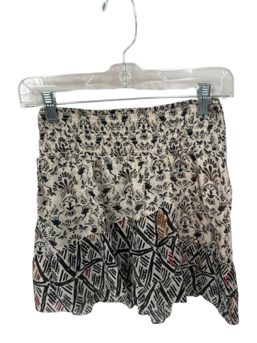 Free People Size XS Cream & Black Cotton Smocked Lines Mini Skirt Cream & Black / XS