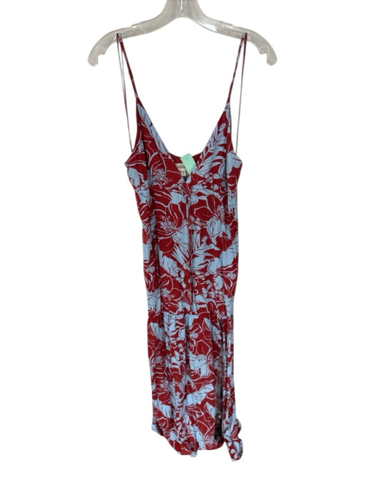 L Space Size S/M Rust & Blue Rayon Spaghetti Strap tropical floral Maxi Dress Rust & Blue / S/M