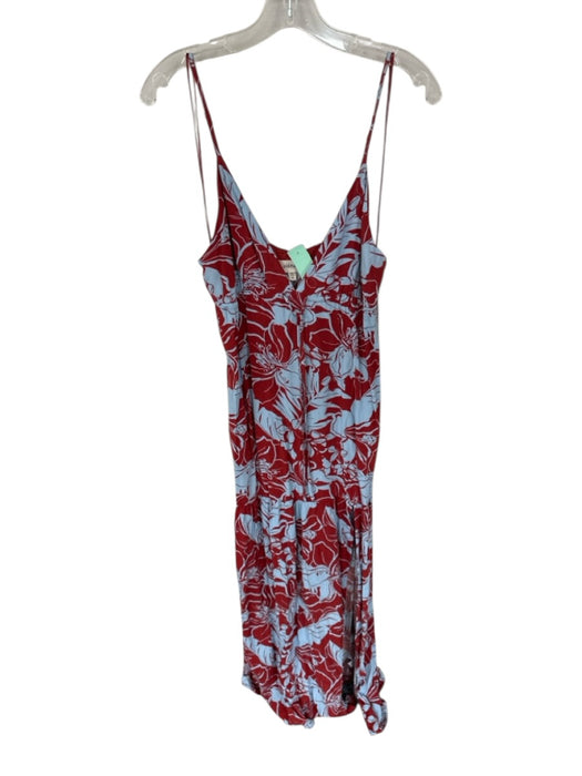 L Space Size S/M Rust & Blue Rayon Spaghetti Strap tropical floral Maxi Dress Rust & Blue / S/M