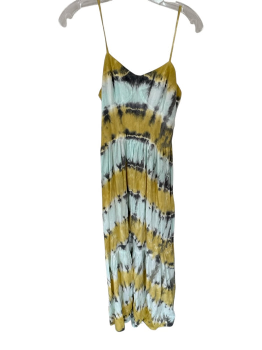Young Fab & Broke Size S Aqua & Yellow Linen & Rayon Spaghetti Strap Maxi Dress Aqua & Yellow / S