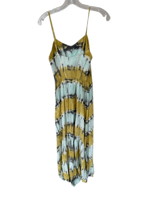 Young Fab & Broke Size S Aqua & Yellow Linen & Rayon Spaghetti Strap Maxi Dress Aqua & Yellow / S