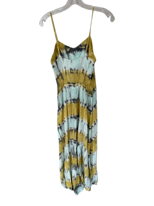 Young Fab & Broke Size S Aqua & Yellow Linen & Rayon Spaghetti Strap Maxi Dress Aqua & Yellow / S