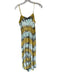 Young Fab & Broke Size S Aqua & Yellow Linen & Rayon Spaghetti Strap Maxi Dress Aqua & Yellow / S