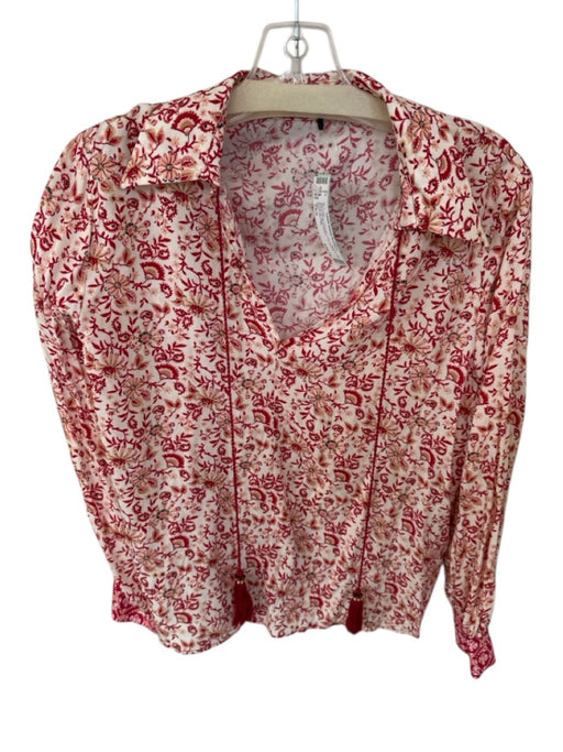 Zara Size XS/S Red & White Viscose Long Sleeve Botanical Maxi Skirt Set Red & White / XS/S