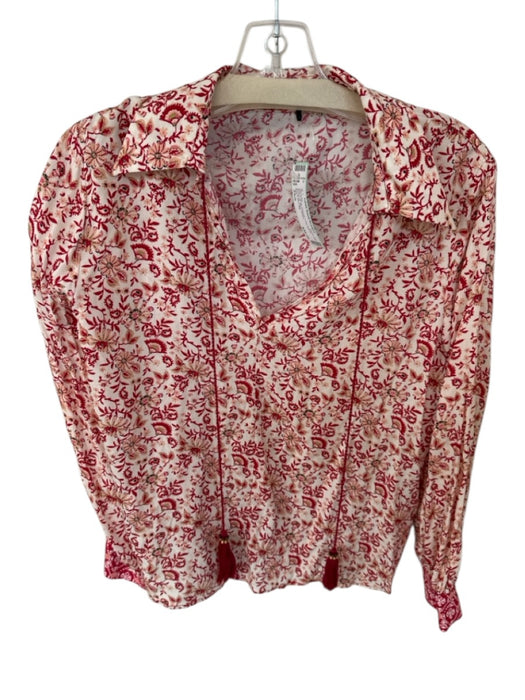 Zara Size XS/S Red & White Viscose Long Sleeve Botanical Maxi Skirt Set Red & White / XS/S