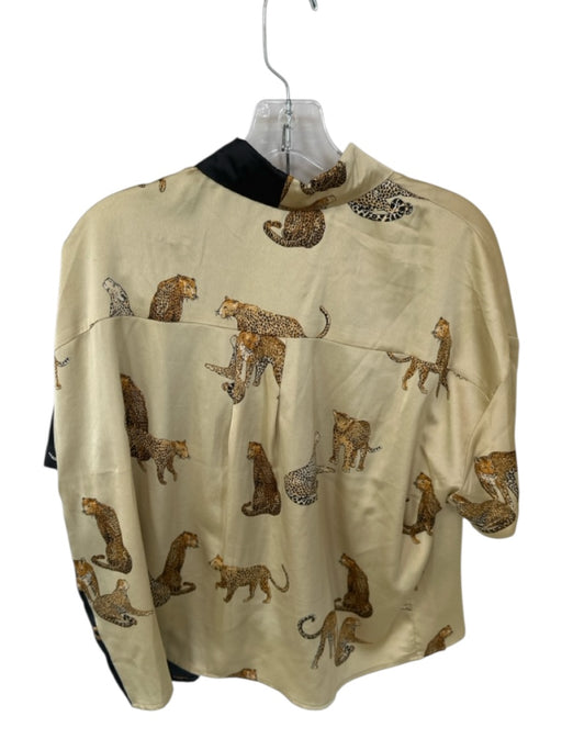 Entro Size S Black & Tan Polyester Short Sleeve Cheetah Color Block Short Set Black & Tan / S