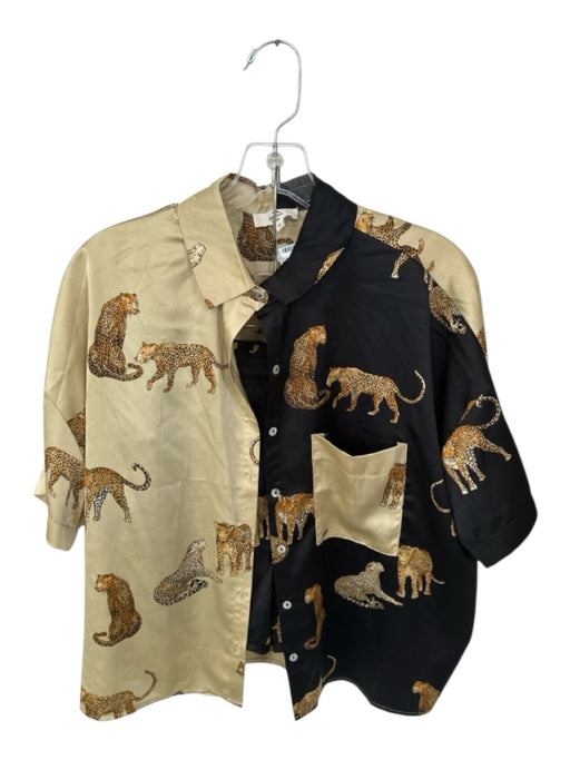 Entro Size S Black & Tan Polyester Short Sleeve Cheetah Color Block Short Set Black & Tan / S