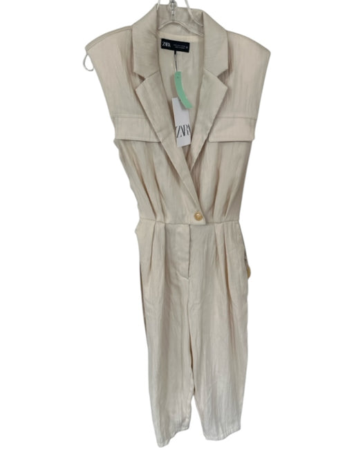 Zara Size S Cream Viscose Blend Cap Sleeve Collar Belted front pocket Jumper Cream / S