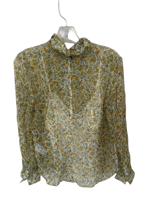 J. Crew Size 2 Green & Yellow Viscose Long Sleeve Flowers Slip Top Green & Yellow / 2