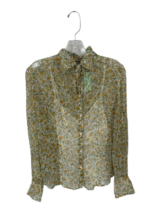 J. Crew Size 2 Green & Yellow Viscose Long Sleeve Flowers Slip Top Green & Yellow / 2