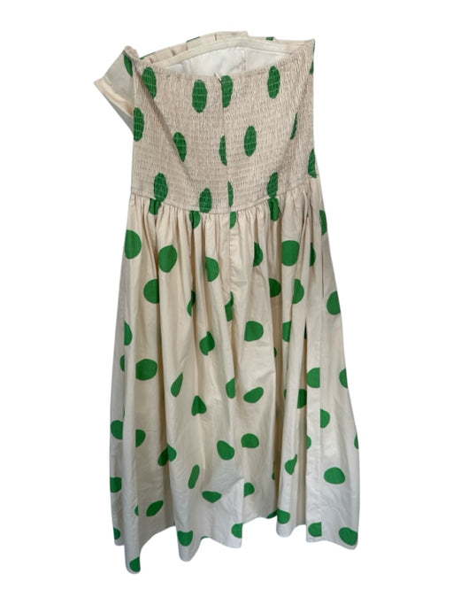 Entro Size M Cream & Green Cotton Blend Strapless Polka Dot Pleat Detail Dress Cream & Green / M