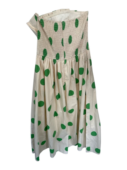 Entro Size M Cream & Green Cotton Blend Strapless Polka Dot Pleat Detail Dress Cream & Green / M