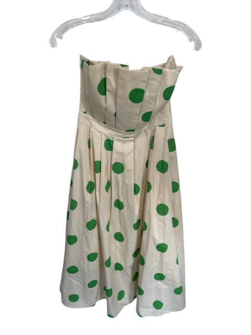 Entro Size M Cream & Green Cotton Blend Strapless Polka Dot Pleat Detail Dress Cream & Green / M