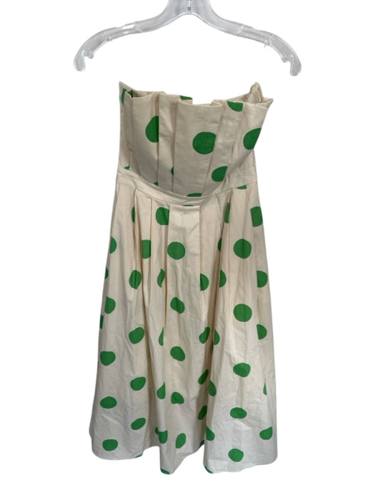 Entro Size M Cream & Green Cotton Blend Strapless Polka Dot Pleat Detail Dress Cream & Green / M