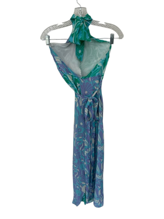 Rixo Size S Purple & Blue Silk Halter Neck Floral Wrap Maxi Dress Purple & Blue / S