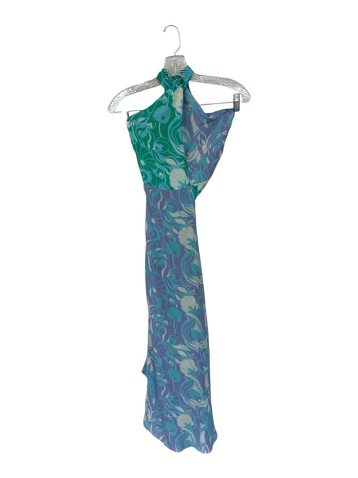 Rixo Size S Purple & Blue Silk Halter Neck Floral Wrap Maxi Dress Purple & Blue / S