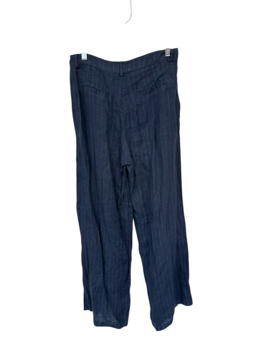 Size Est S Navy & white Linen High Waist Pinstripe Wide Leg Trouser Pants Navy & white / Est S