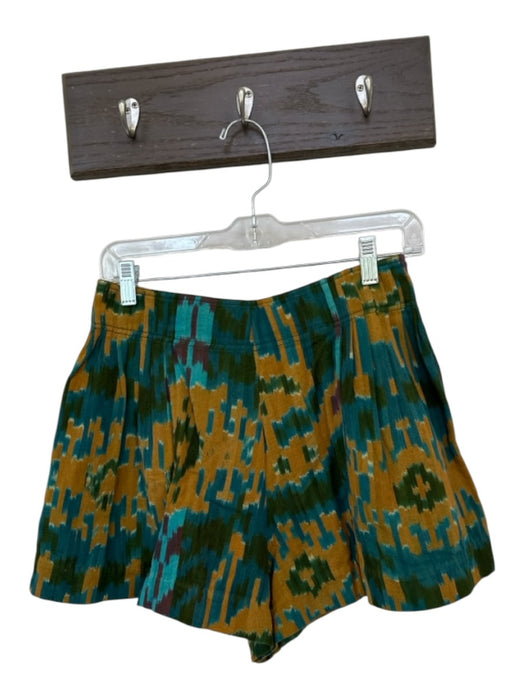 Ulla Johnson Size 2 Teal & Orange Cotton High Waist Ikat Pleated Shorts Teal & Orange / 2