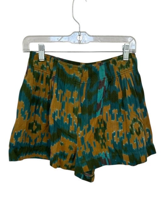 Ulla Johnson Size 2 Teal & Orange Cotton High Waist Ikat Pleated Shorts Teal & Orange / 2