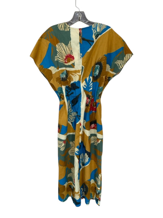 Zara Size S blue & marigold yellow Cotton Cap Sleeve Botanical Maxi Dress blue & marigold yellow / S
