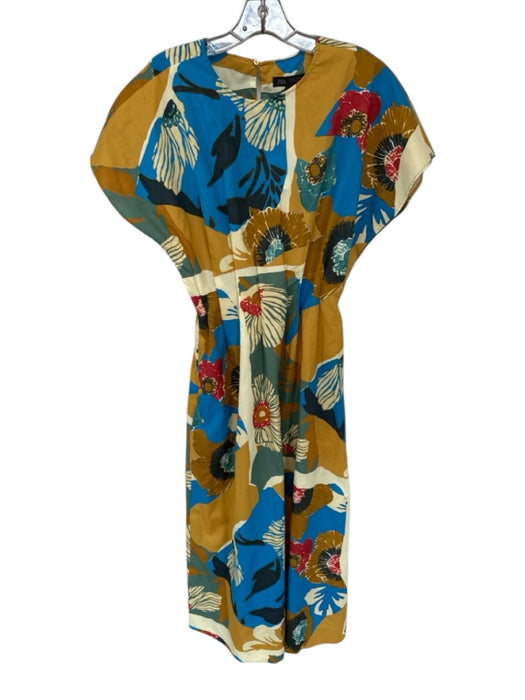 Zara Size S blue & marigold yellow Cotton Cap Sleeve Botanical Maxi Dress blue & marigold yellow / S